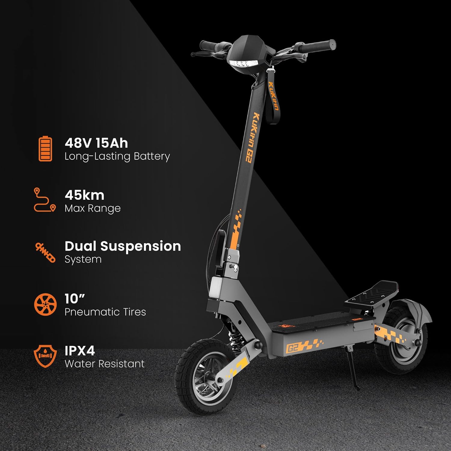Trottinette électrique tout terrain batterie 48 V 15 Ah autonomie 55 km pneus 10 pouces