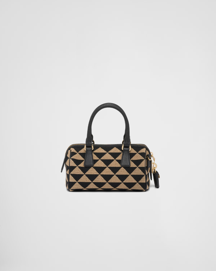 Prada Symbole embroidered fabric top-handle bag - Black/Beige