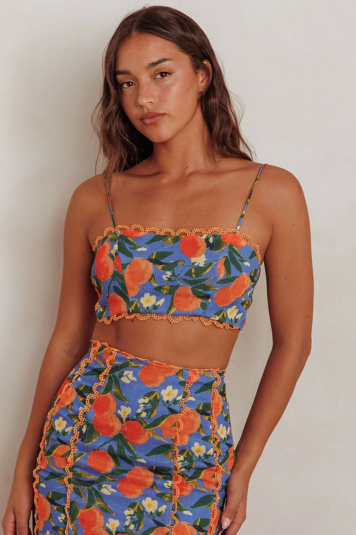 Chamberlain Scallop Trim Crop Top Citrus Orange