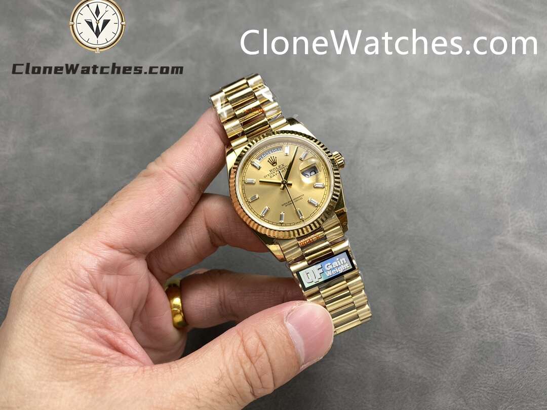 Rolex Super Clone Watches 1:1 Day Date 18K Gold Champagne Dial 36mm m128238-0132 3255 Movement