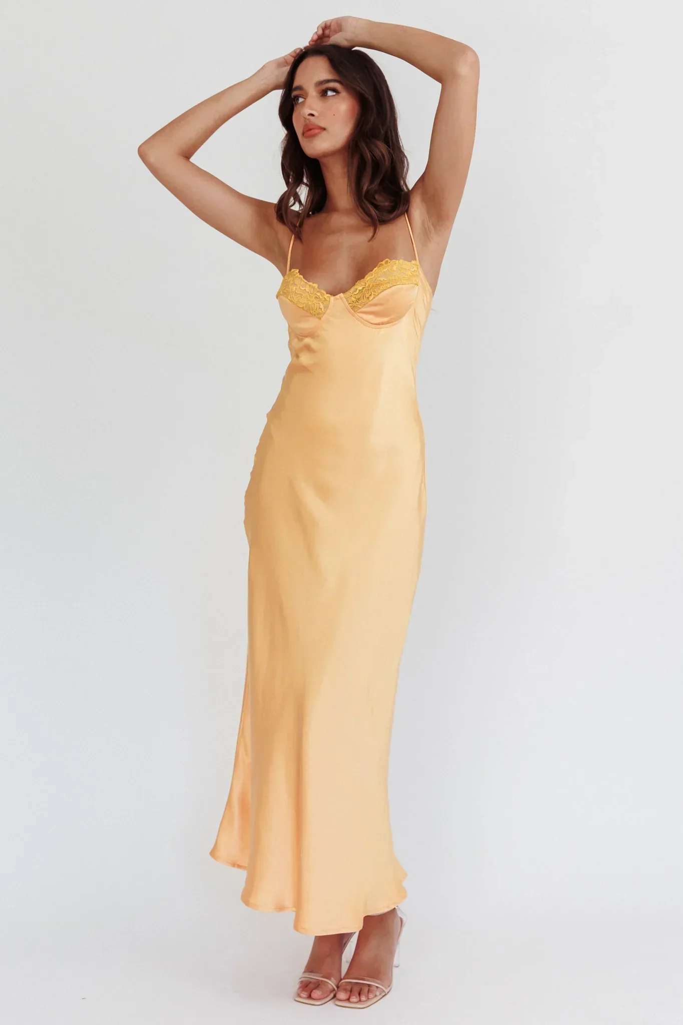 Inhibitions Lace Bust Midi Dress Melon