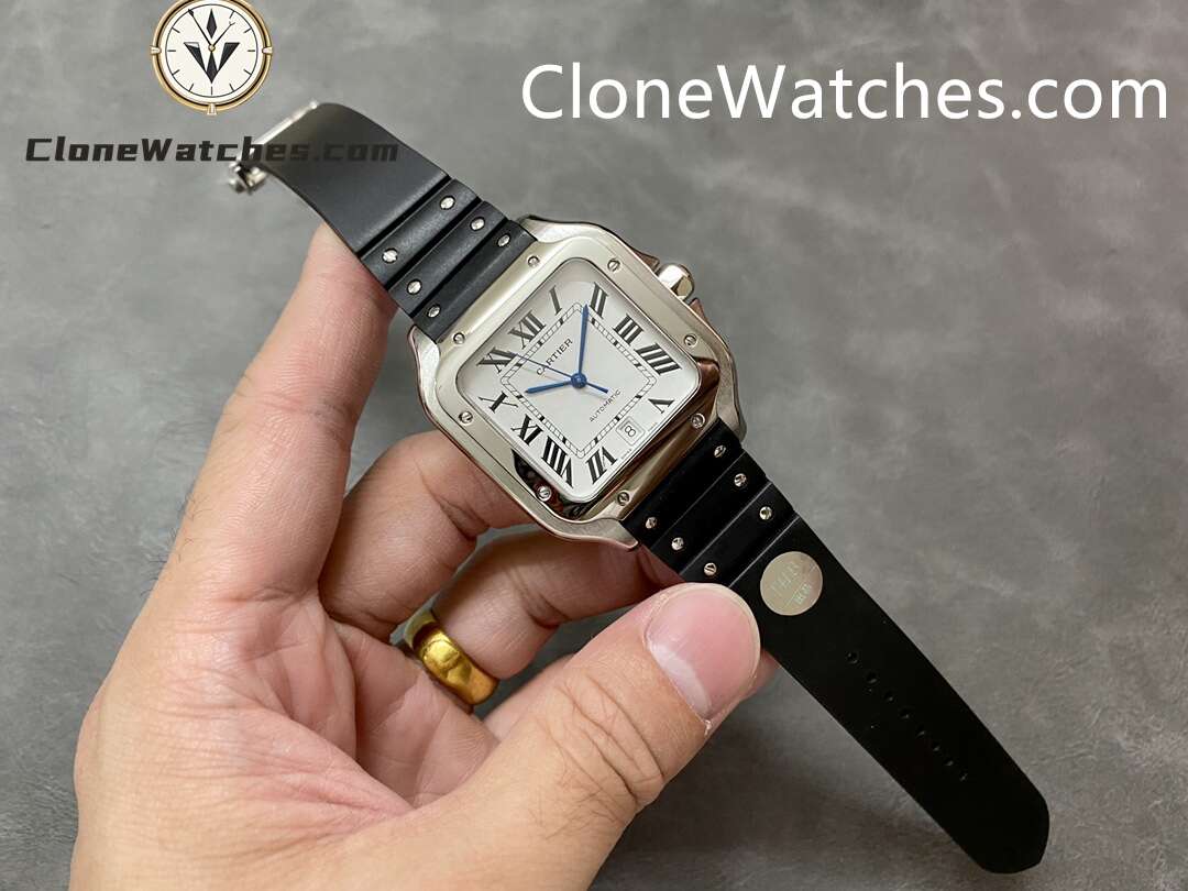 Cartier Super Clone Watches 1:1 Santos Series White Dial 39.8MM WSSA0018 Rubber Strap