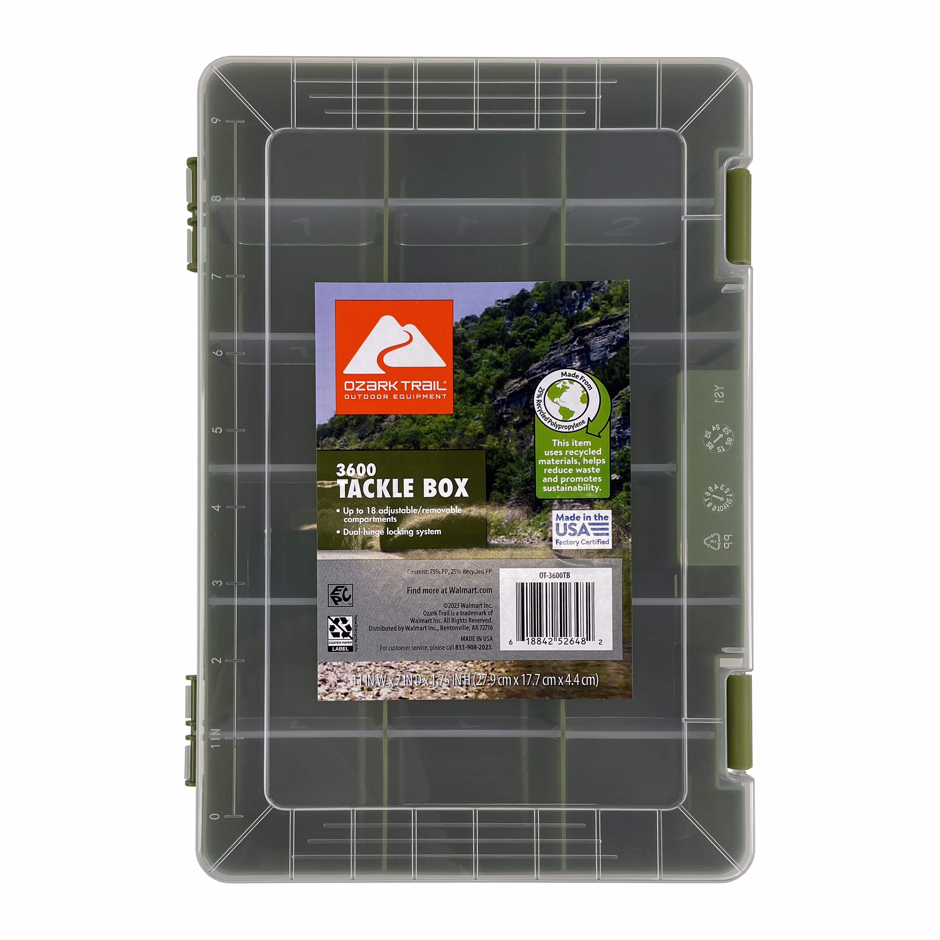 Ozark Trail Medium Plastic Tray Fishing Tackle Box 3600, Green