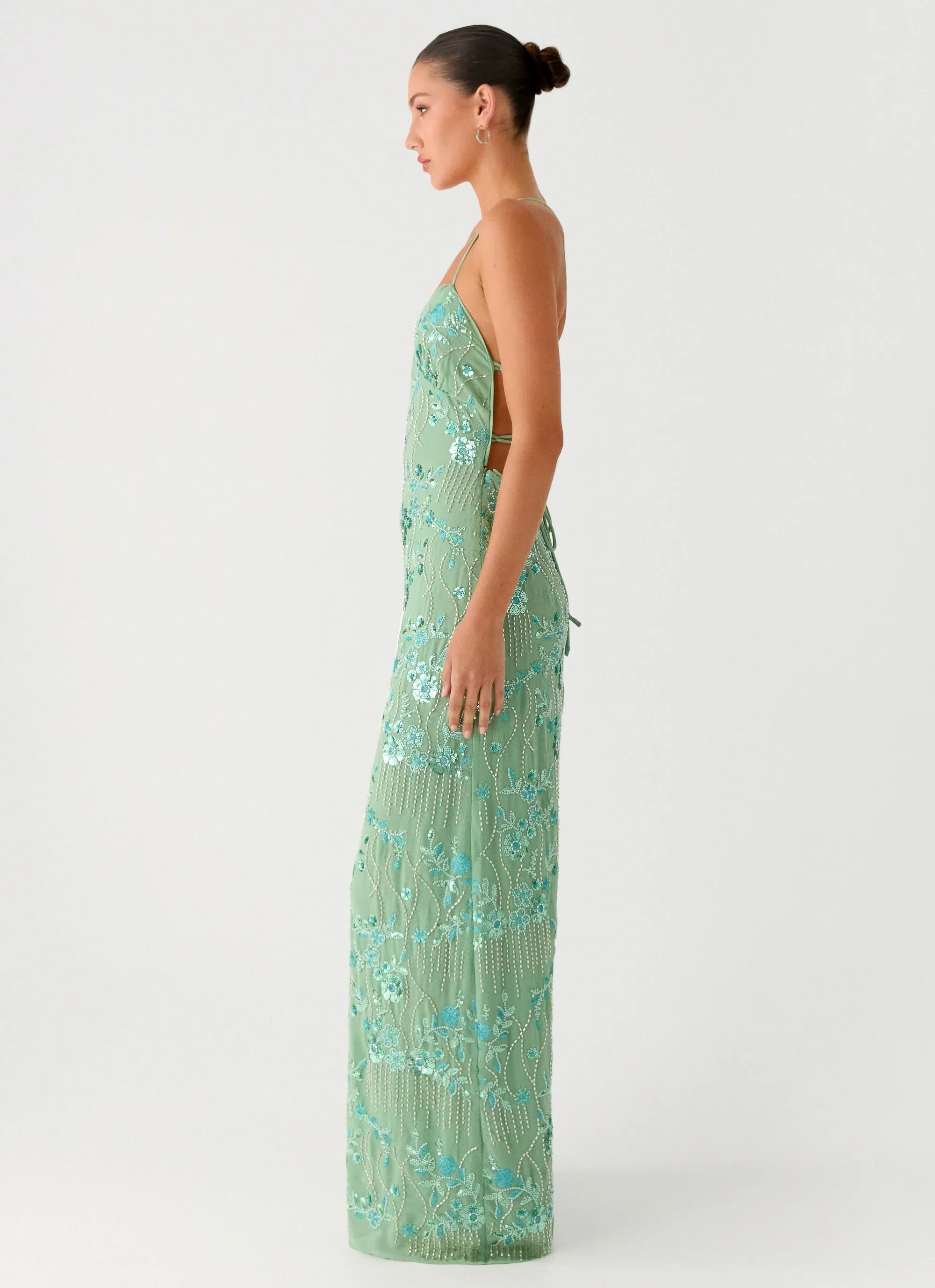 Vietta Sequin Cami Maxi Dress - Mint