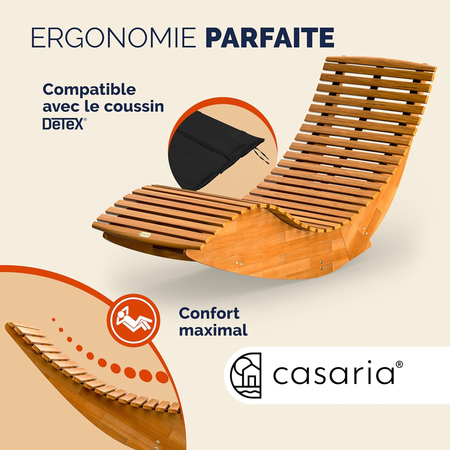 Lot 2 chaises longue bascule bois acacia pliables ergonomiques