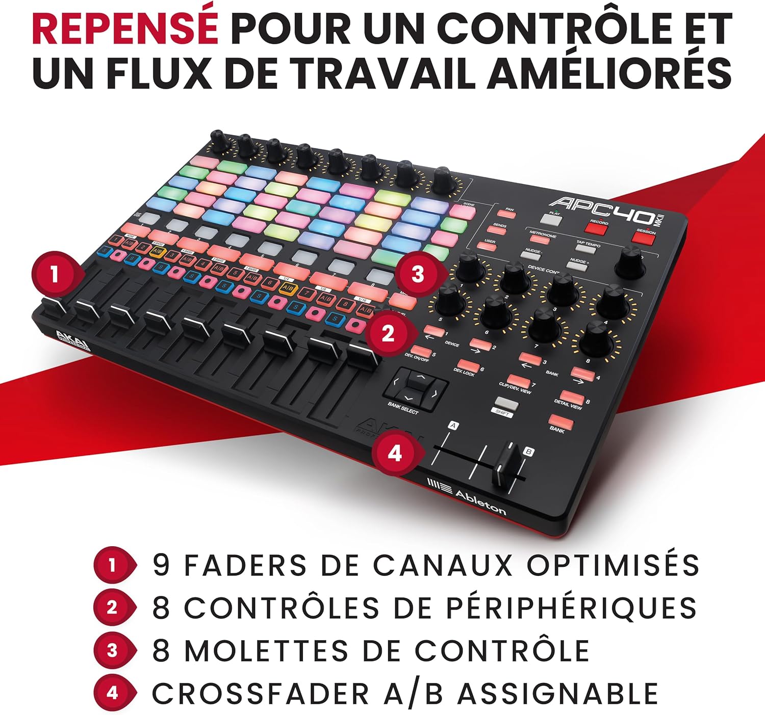 Contrôleur MIDI APC40 MKII USB matrice 5x8 molettes faders logiciels inclus