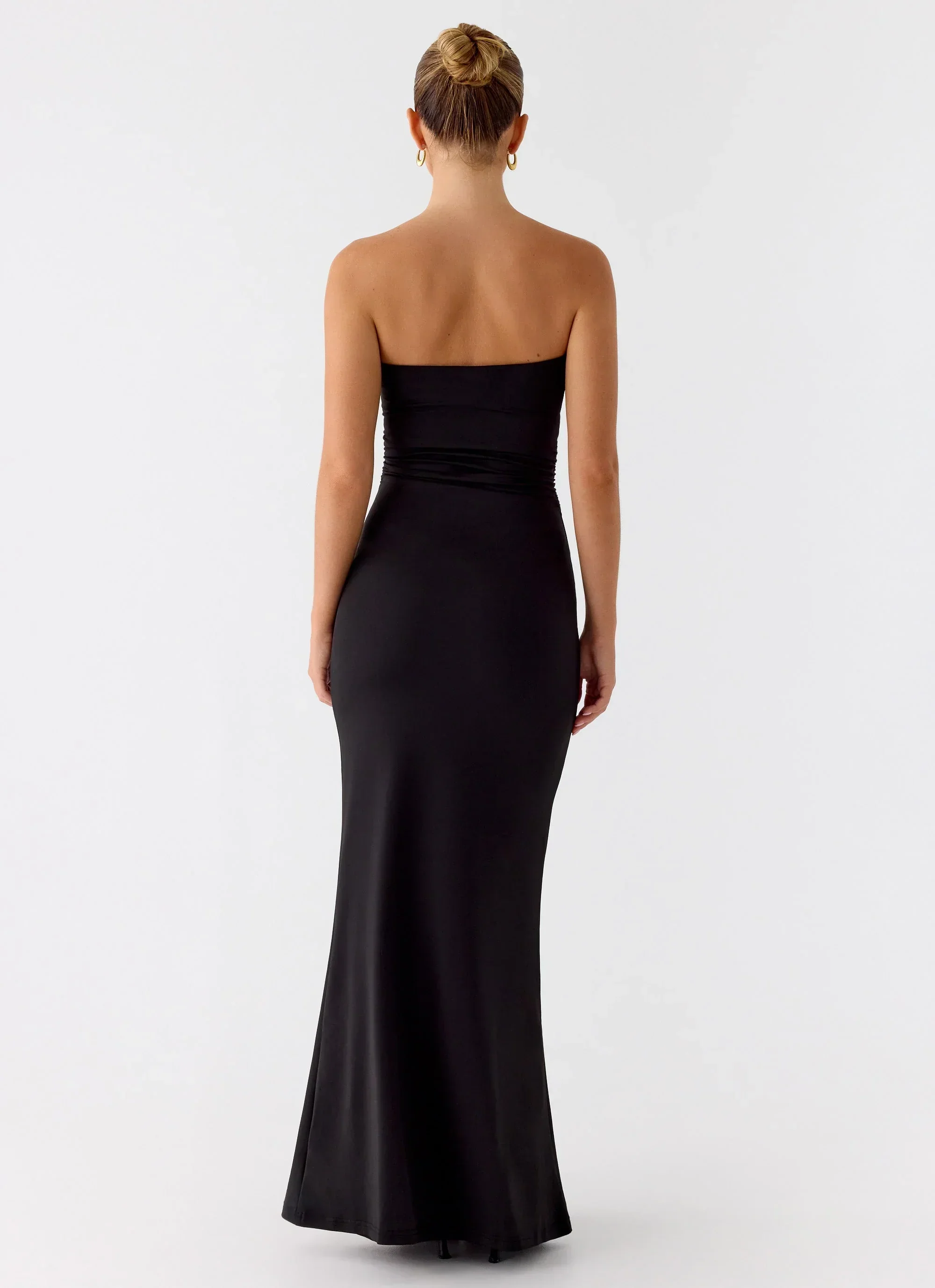 Metal Heart Strapless Maxi Dress - Black