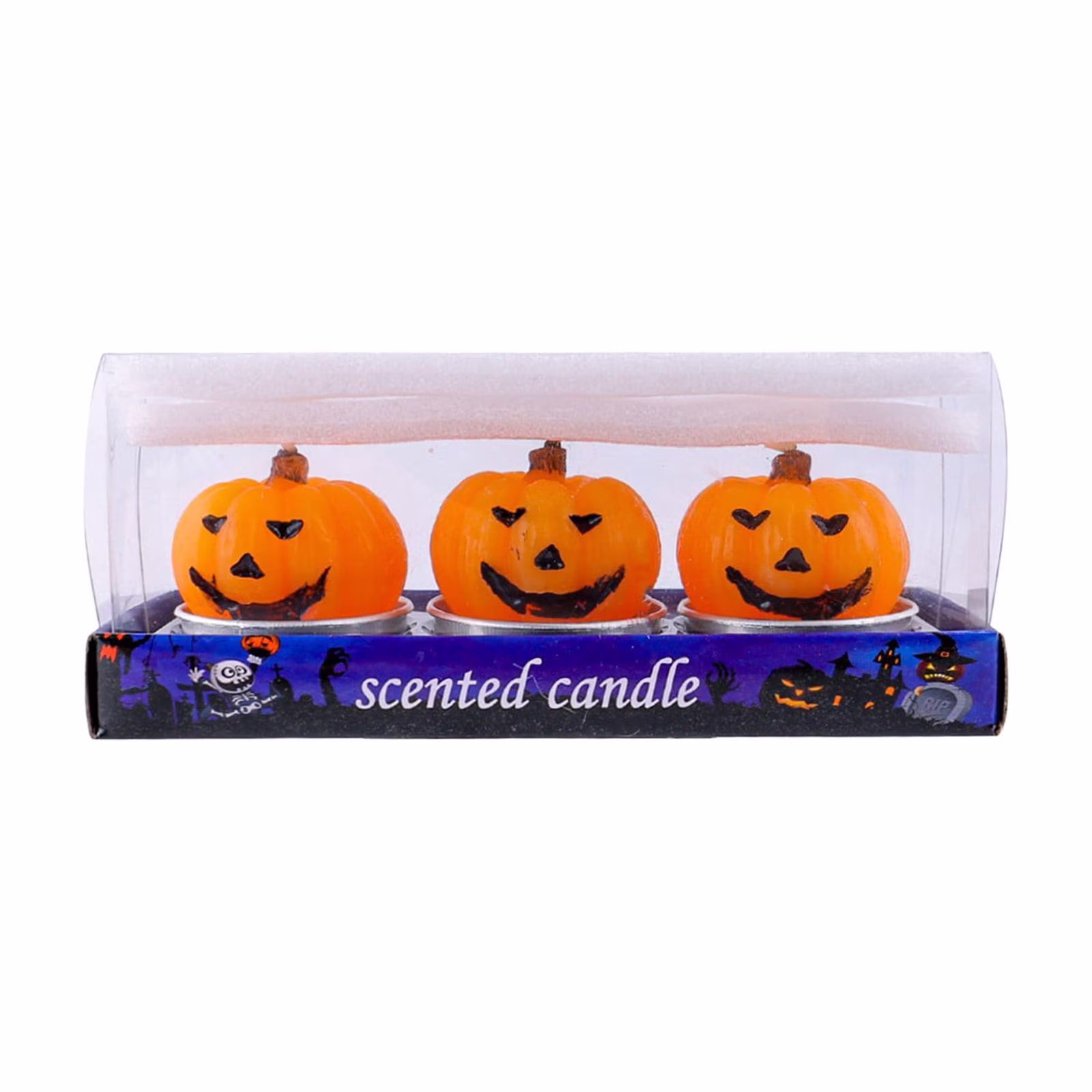 BingTong Halloween Candle Set – 3-Pack Spooky Scented Tea Light Candles, Paraffin Wax with Aluminum Base for Party Decor (Orange)