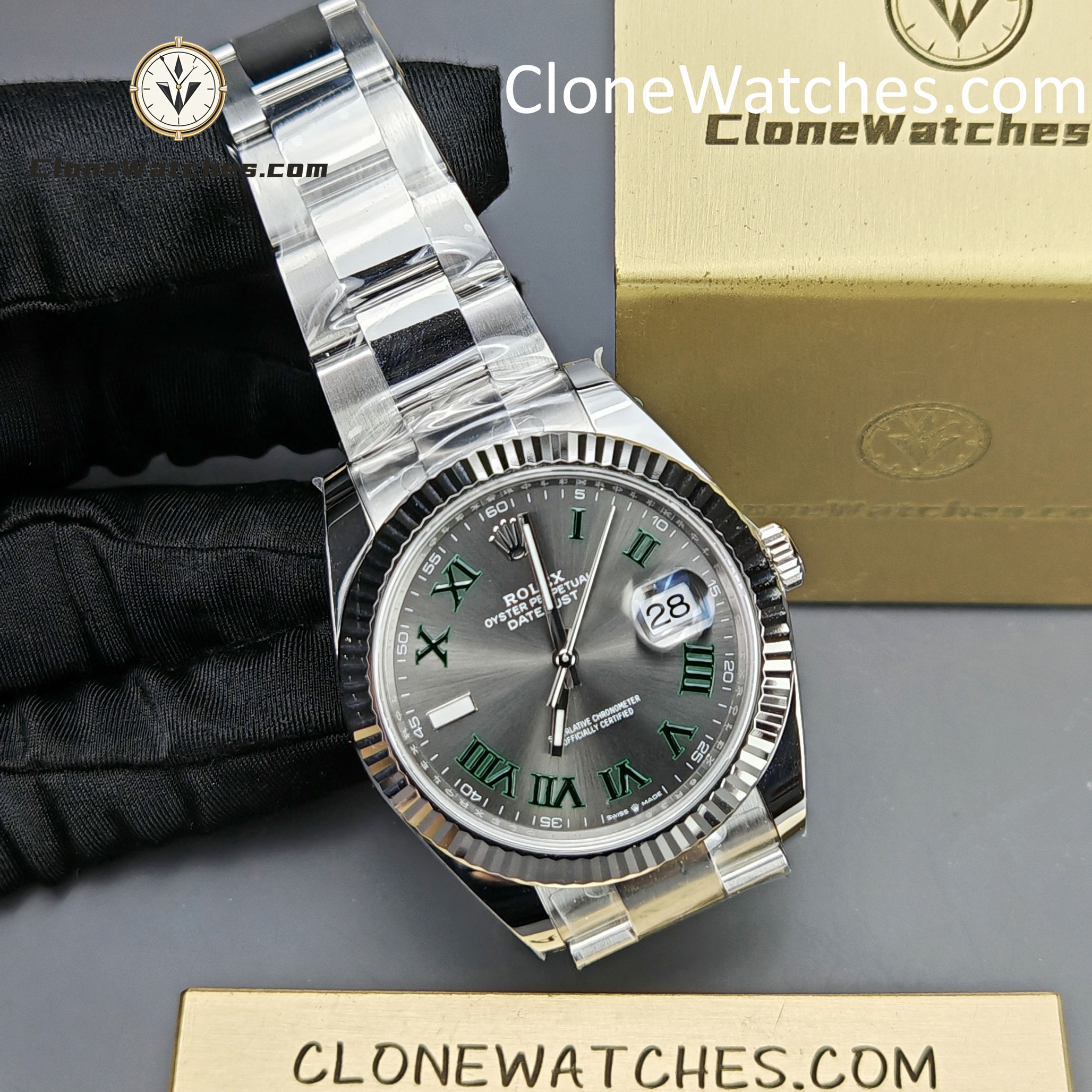 Rolex Super Clone Watches 1:1 DateJust Grey Roman Dial m126334-0021 Oyster 41MM 3235 Movement