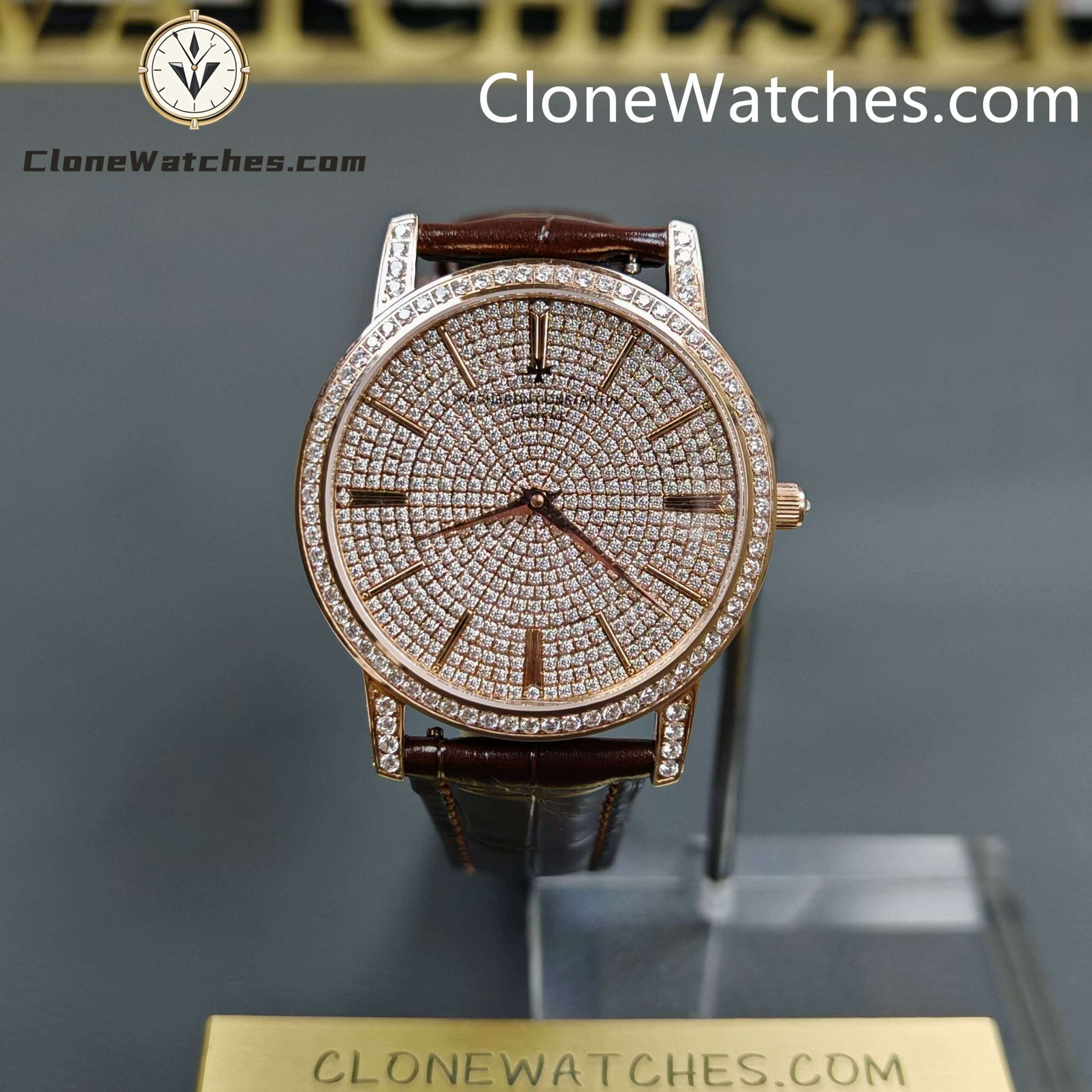 Vacheron Constantin Super Clone Watches 1:1 Patrimony Rose Gold Diamond Dial