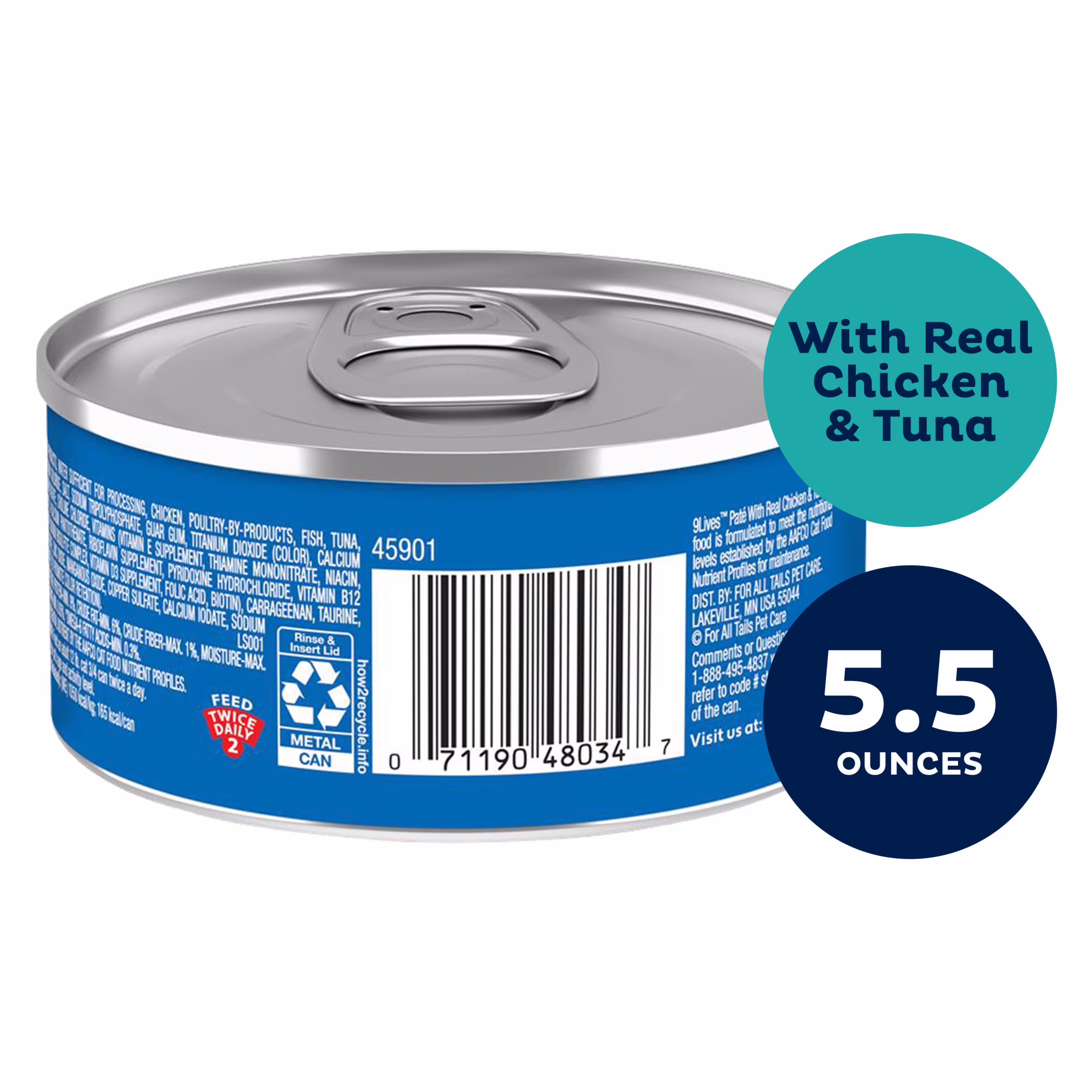 9Lives Cat Food Paté with Real Chicken & Tuna, 5.5 oz Can