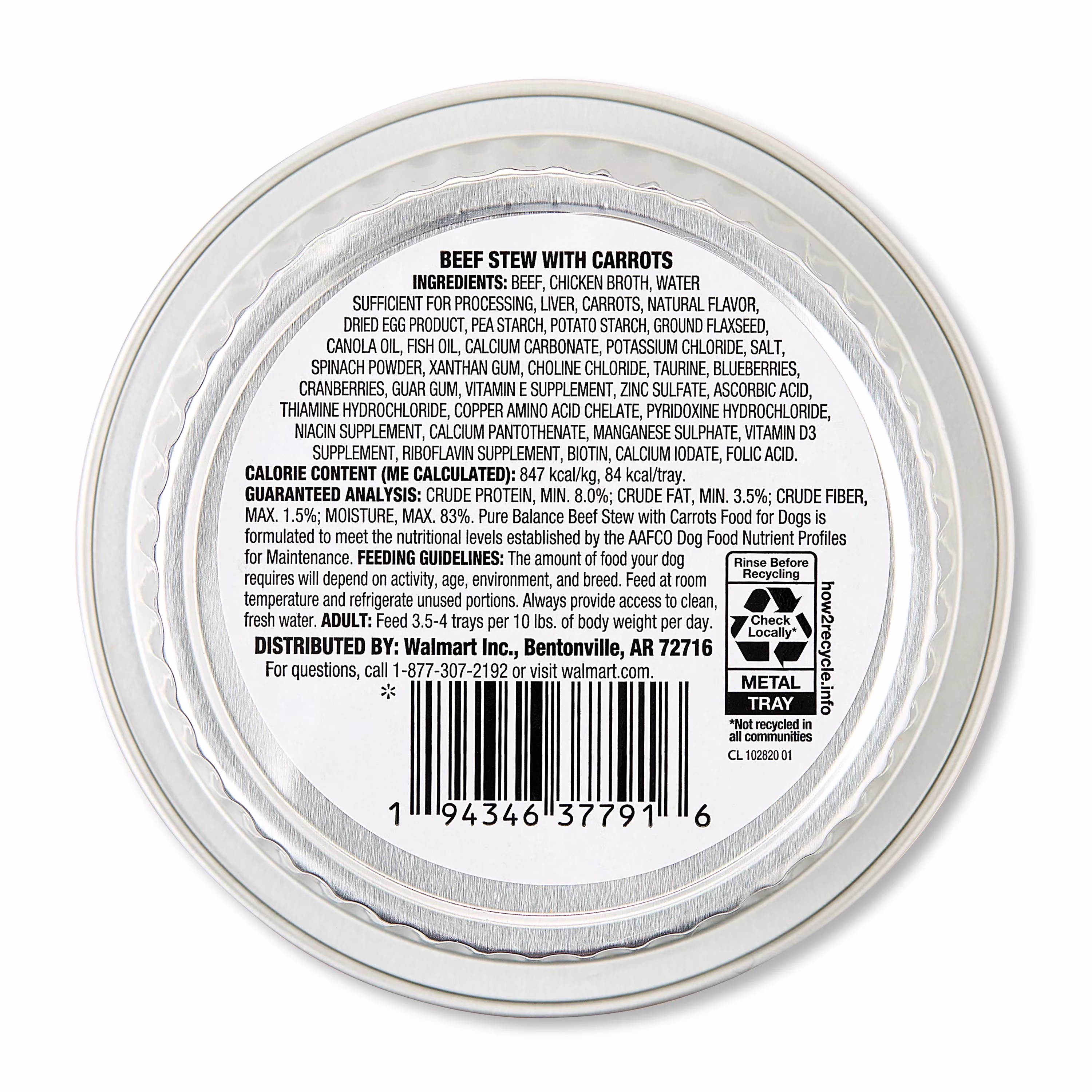 Pure Balance Grain-Free Wet Dog Food, Beef Stew with Carrots, 3.5 oz Tray
