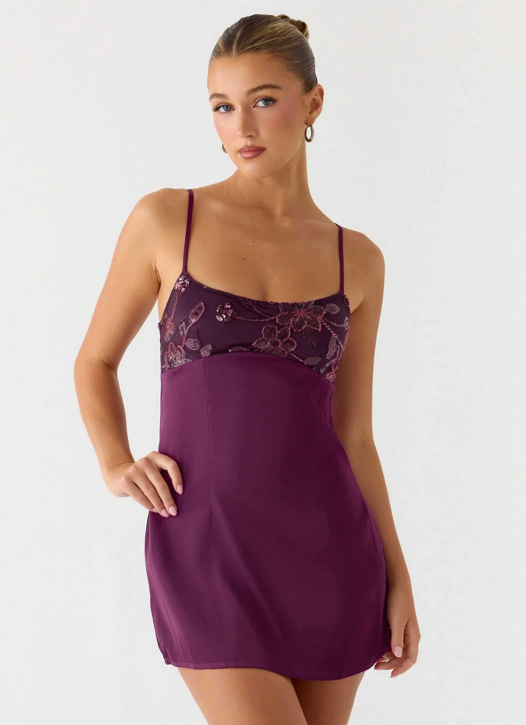 Zion Beaded Mini Dress - Mulberry