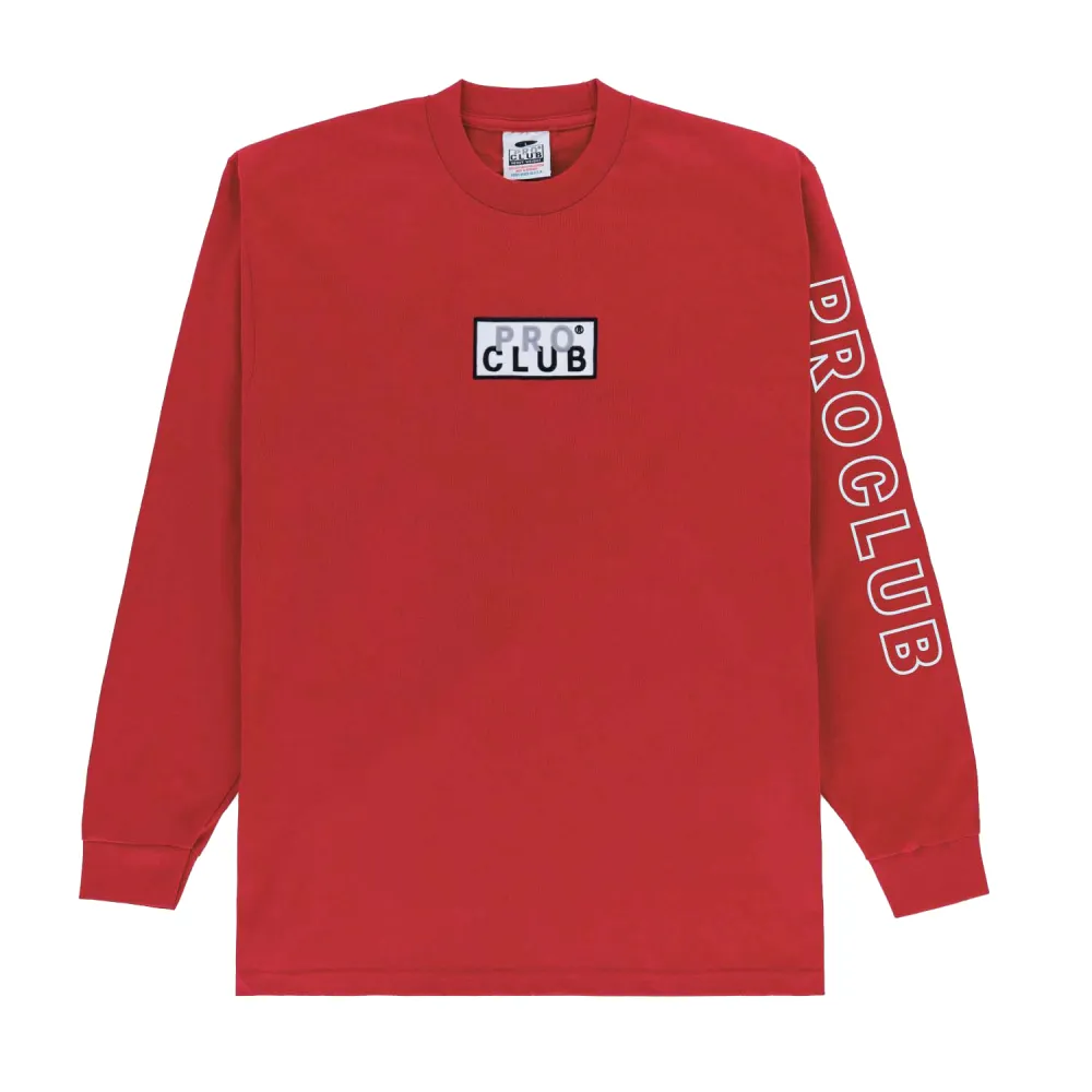 Pro Club Embroidered Box Logo Long Sleeve Heavyweight T-Shirt