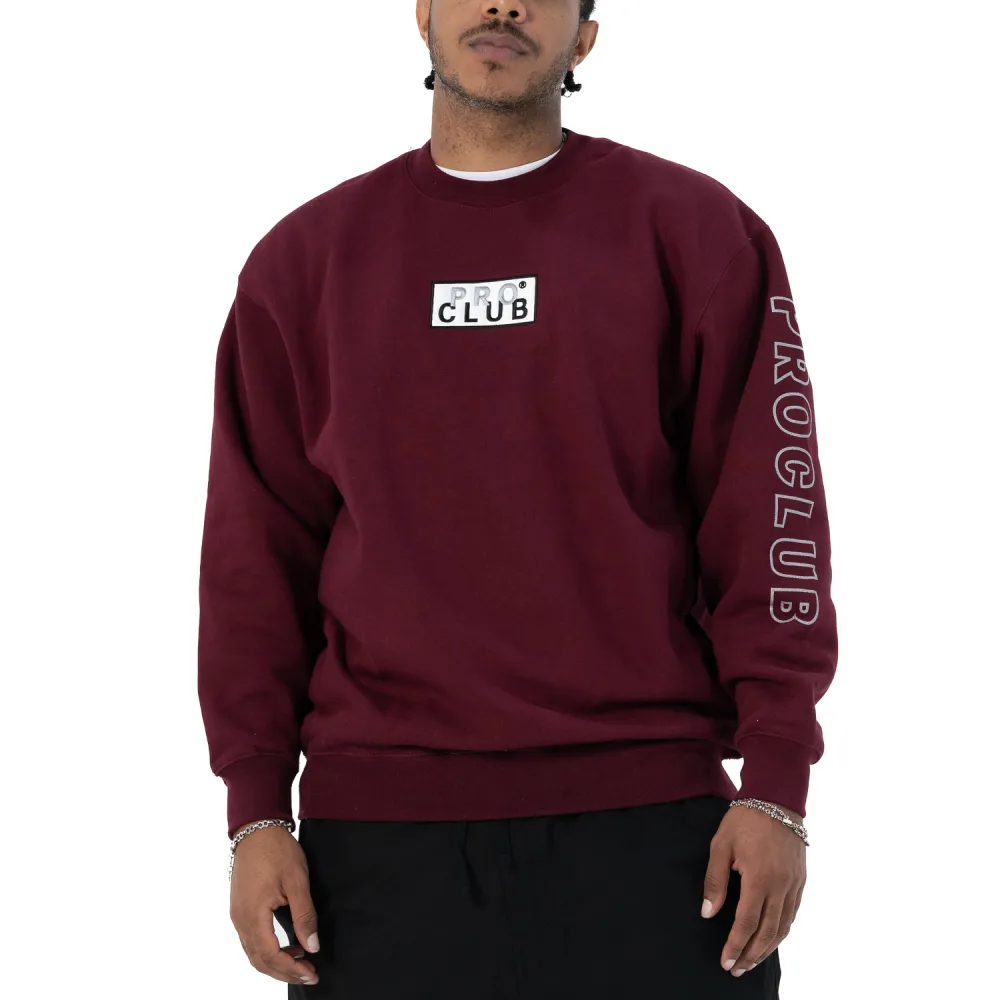 Pro Club Men's Heavyweight Embroidered Box Logo Crew Neck Fleece Pullover Sweatshirt