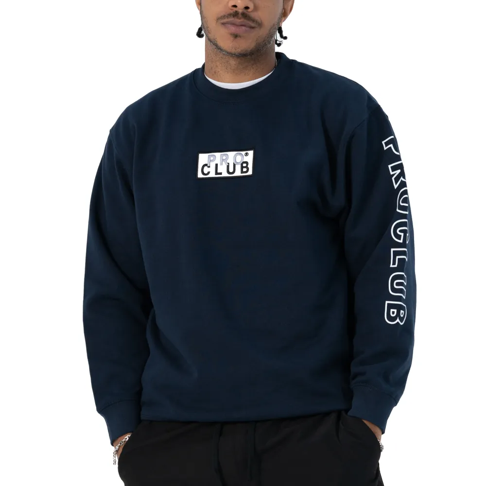 Pro Club Men's Heavyweight Embroidered Box Logo Crew Neck Fleece Pullover Sweatshirt