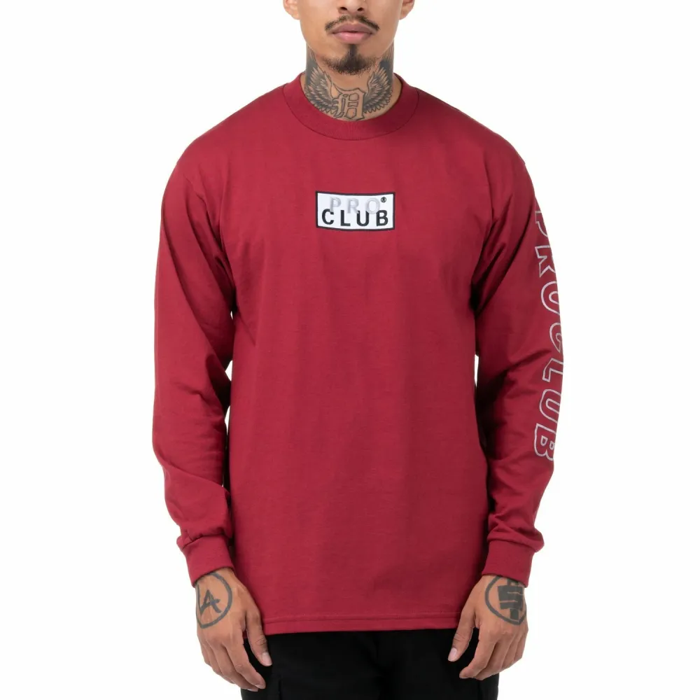 Pro Club Embroidered Box Logo Long Sleeve Heavyweight T-Shirt